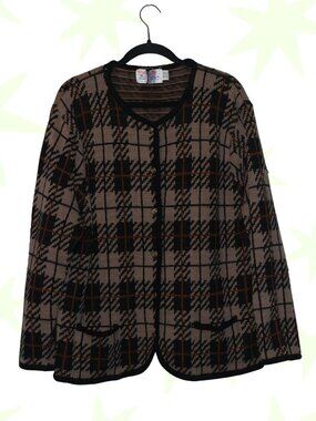 VTG Tally Ho plaid cardigan knit blazer XL